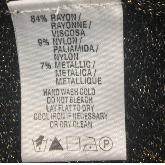 Kensie Lite-Knit Black and Gold Form Fitting Belted Midi-Dress Size Medim - Picture 8 of 10